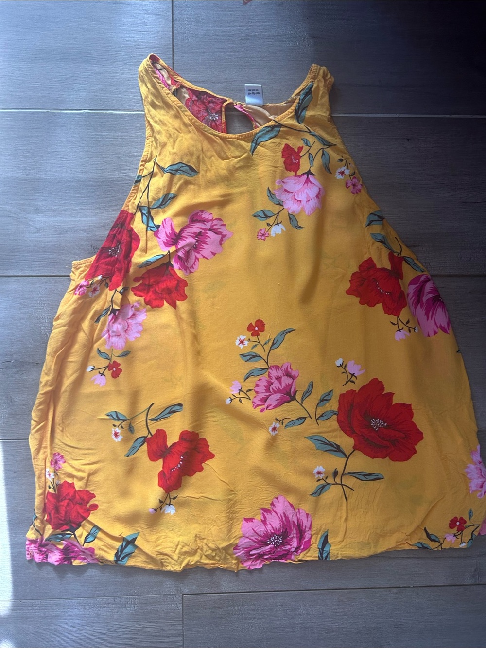 Floral Tank Top- Yellow with Pink & Red Flowers